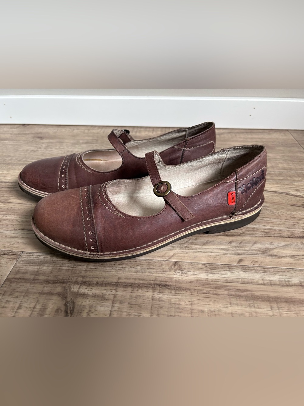 Women's Brown Leather Mary Jane Flats cottagecore neutral natural boho timeless